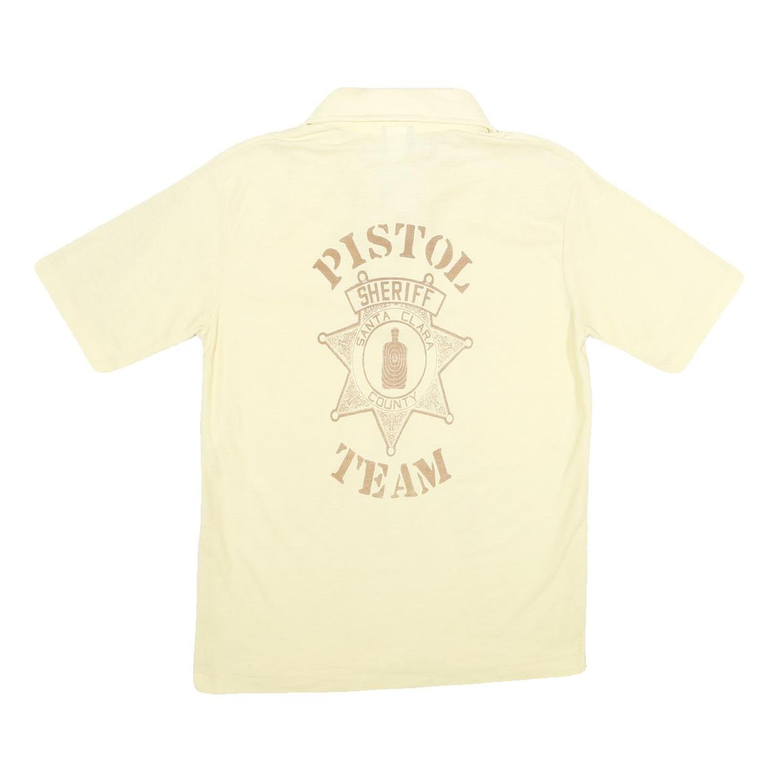 YOUR ADVANTAGE Mens Cream Cotton Blend Polo Shirt M Pistol Team Print
