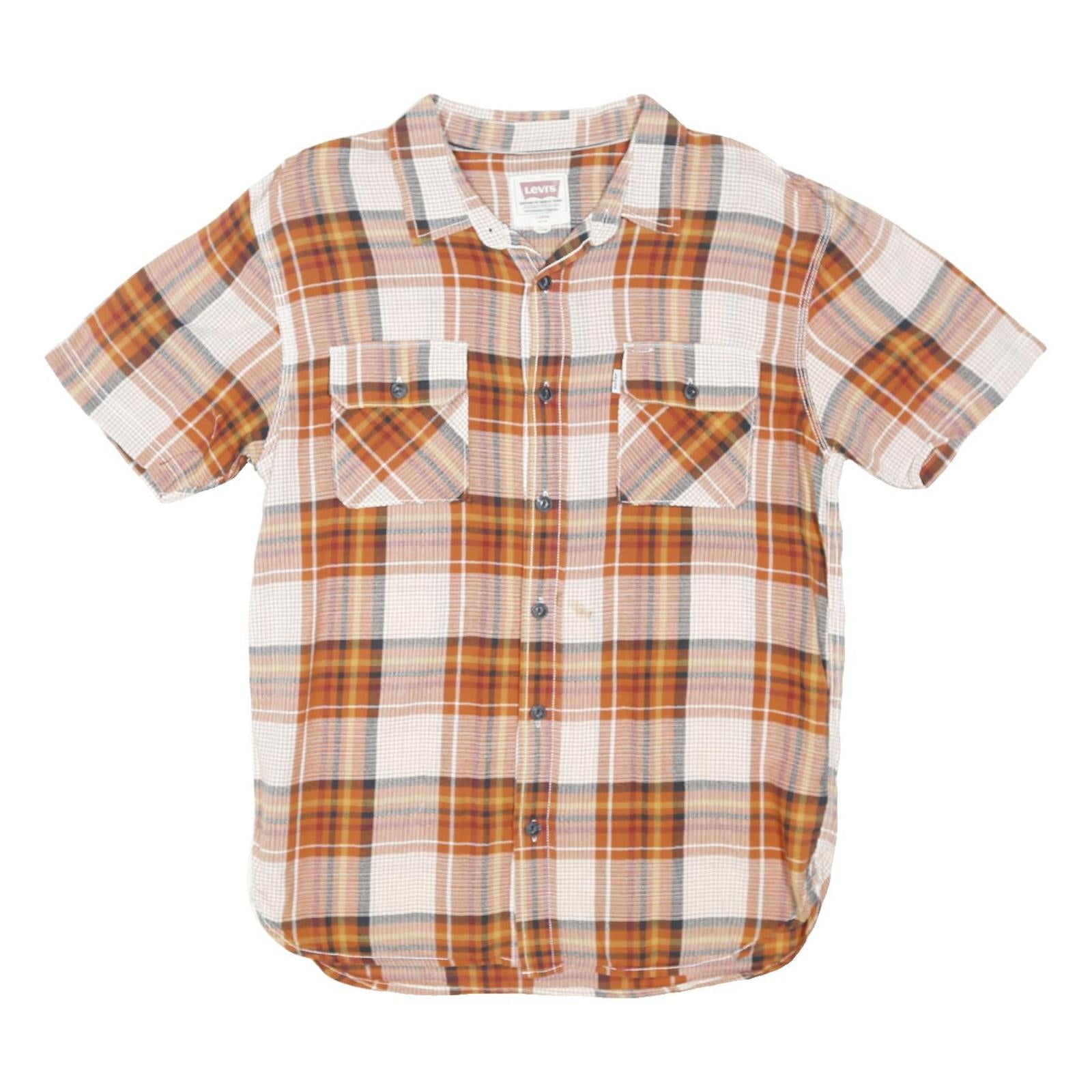 LEVI'S Mens Orange & Cream Check Shirt L Button Pocket Casual Cotton Blend