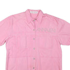 ANNA VENI Womens Pink Cotton Blend Shirt L Embroidered Logo Short Sleeve Button