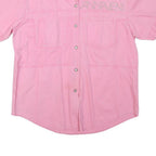 ANNA VENI Womens Pink Cotton Blend Shirt L Embroidered Logo Short Sleeve Button