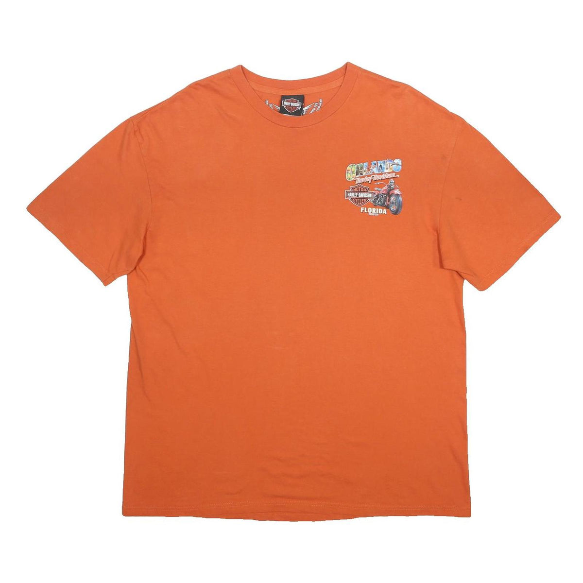 HARLEY DAVIDSON Mens Orange Orlando Florida Graphic T-Shirt XL Short Sleeve Crew