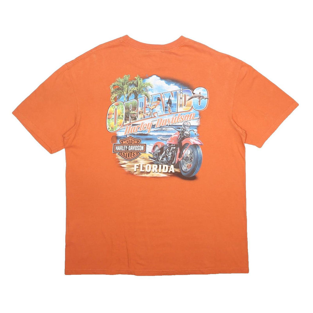 HARLEY DAVIDSON Mens Orange Orlando Florida Graphic T-Shirt XL Short Sleeve Crew