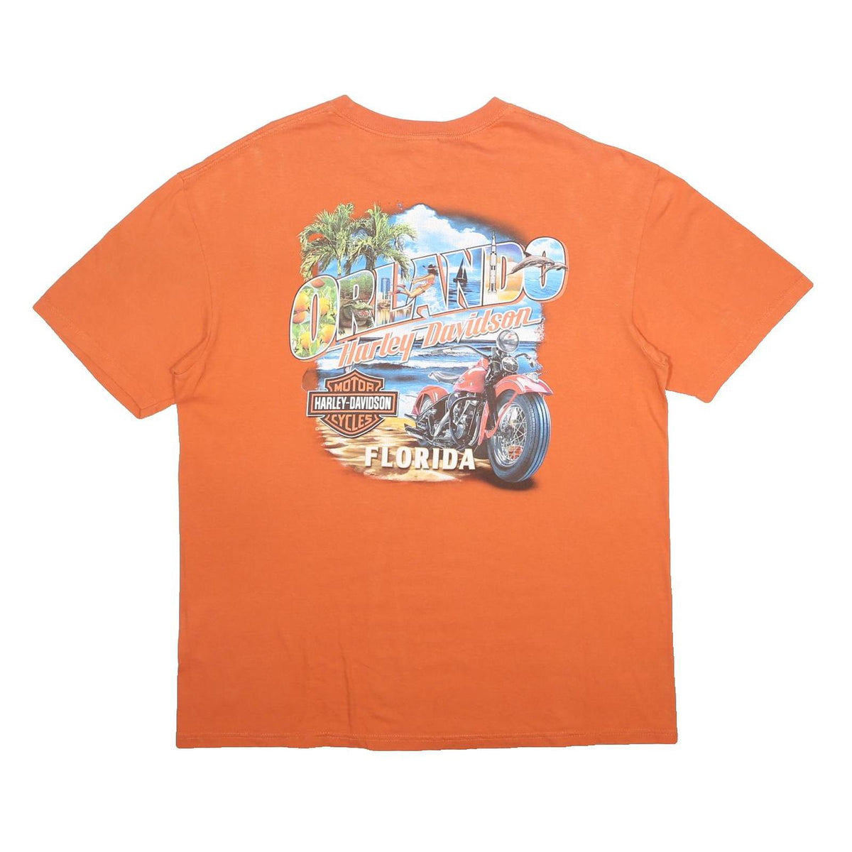 HARLEY DAVIDSON Mens Orange Orlando Florida Graphic T-Shirt XL Short Sleeve Crew