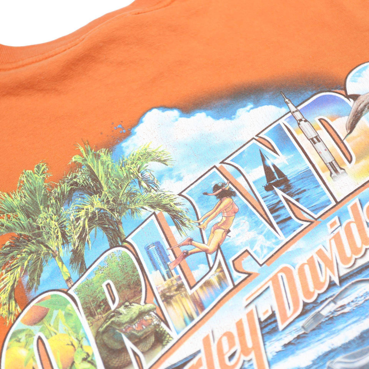 HARLEY DAVIDSON Mens Orange Orlando Florida Graphic T-Shirt XL Short Sleeve Crew