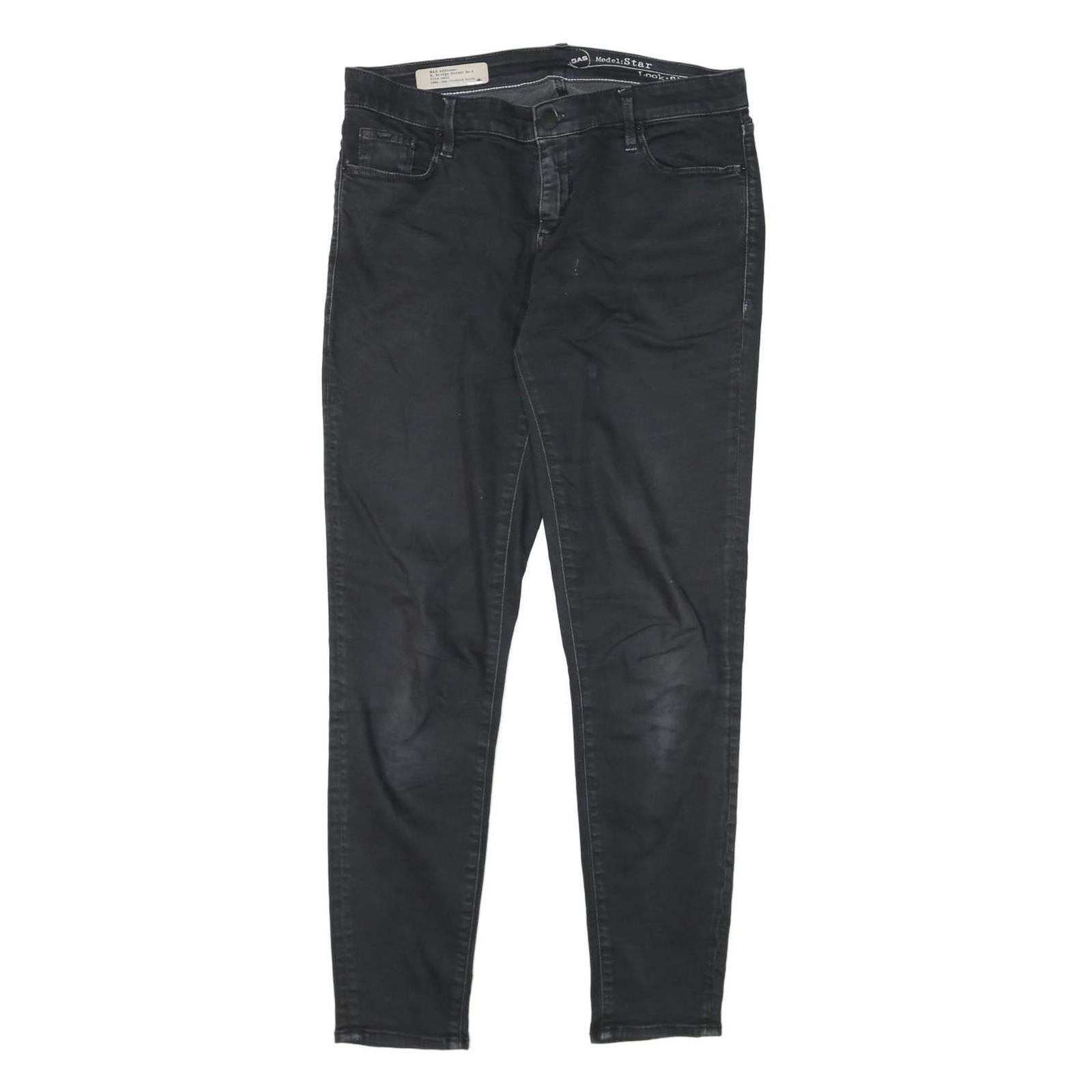 GAS Womens Jeans Black Slim Skinny Denim Medium W30 L27 Stylish Cotton Blend Zip