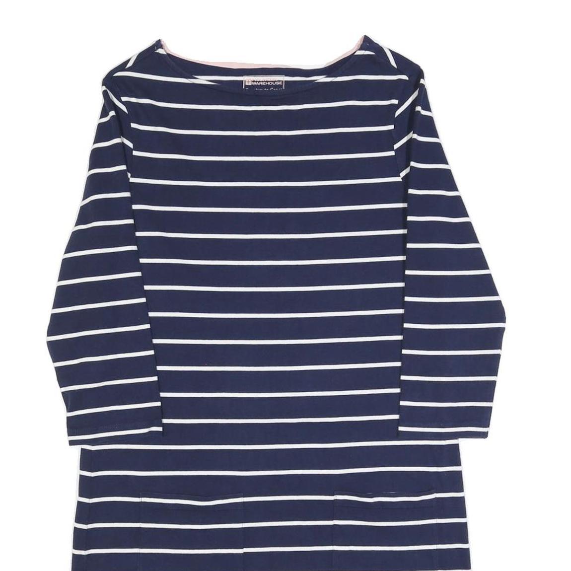 MOUNTAIN WAREHOUSE Womens Navy & White Striped Day Cotton Blend Dress UK 12