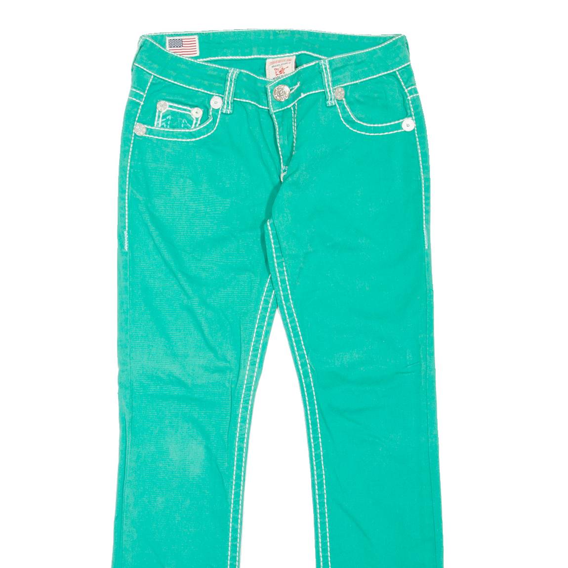 TRUE RELIGION Geno Womens Jeans Green Slim Straight W30 L30