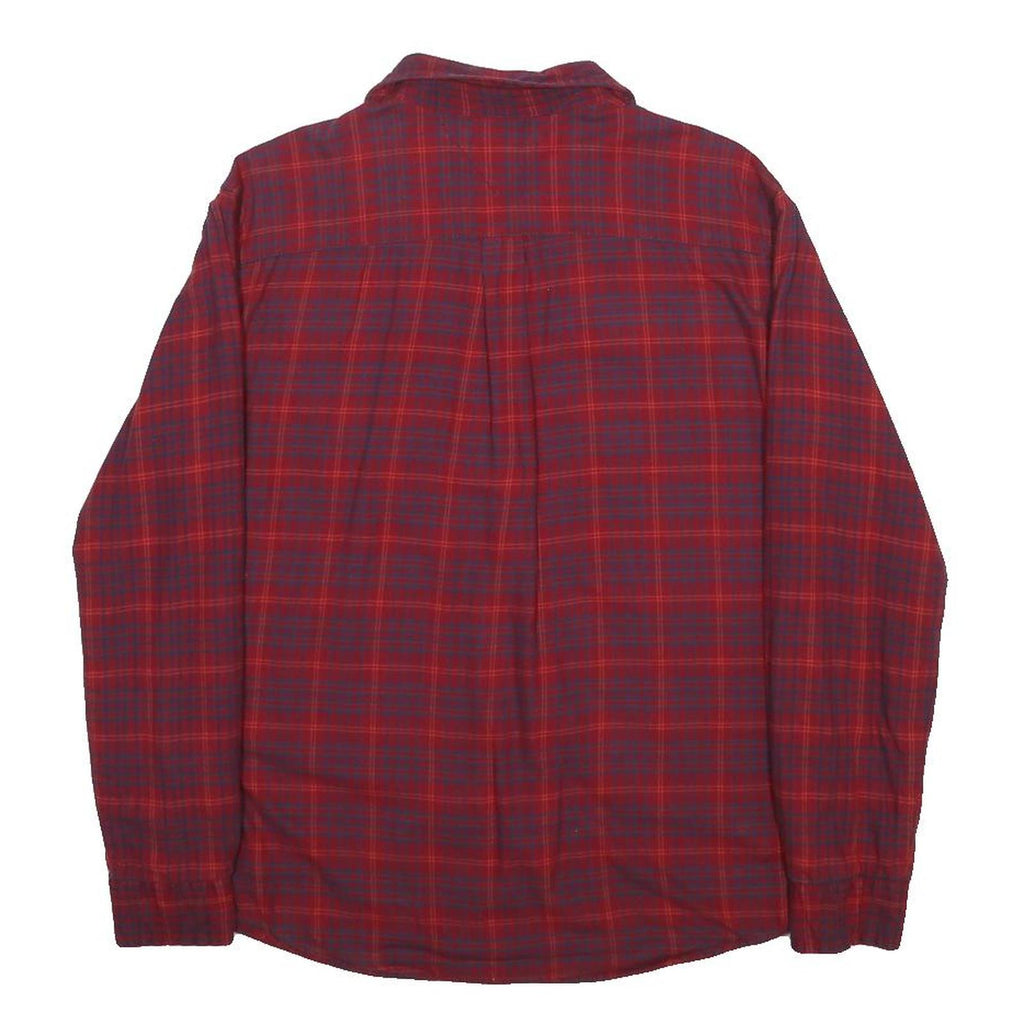 TOMMY HILFIGER Mens Red Plaid Shirt S Classic Fit Button Front Cotton Blend