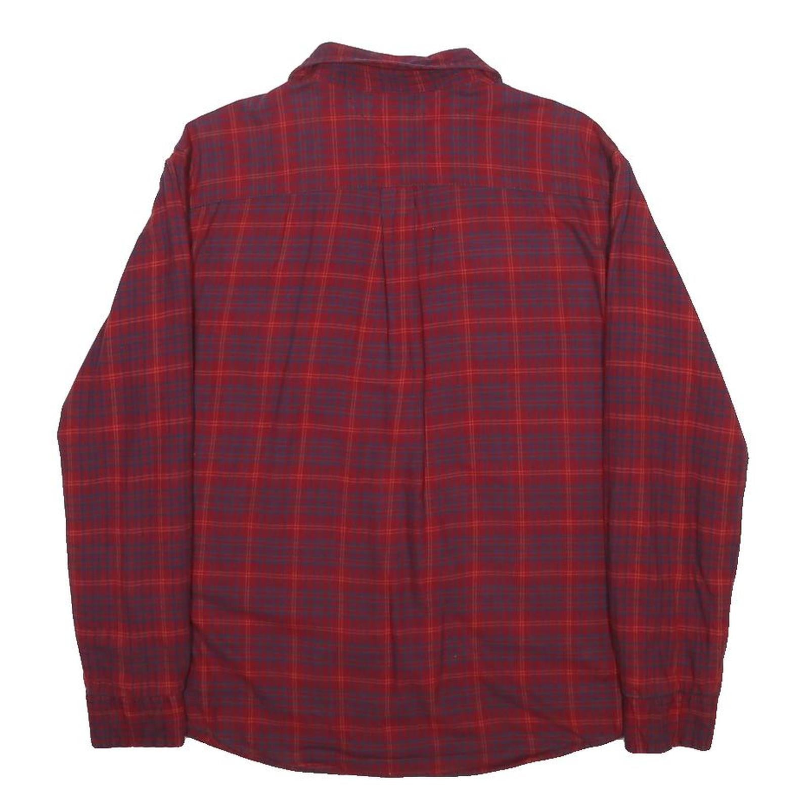 TOMMY HILFIGER Mens Red Plaid Shirt S Classic Fit Button Front Cotton Blend