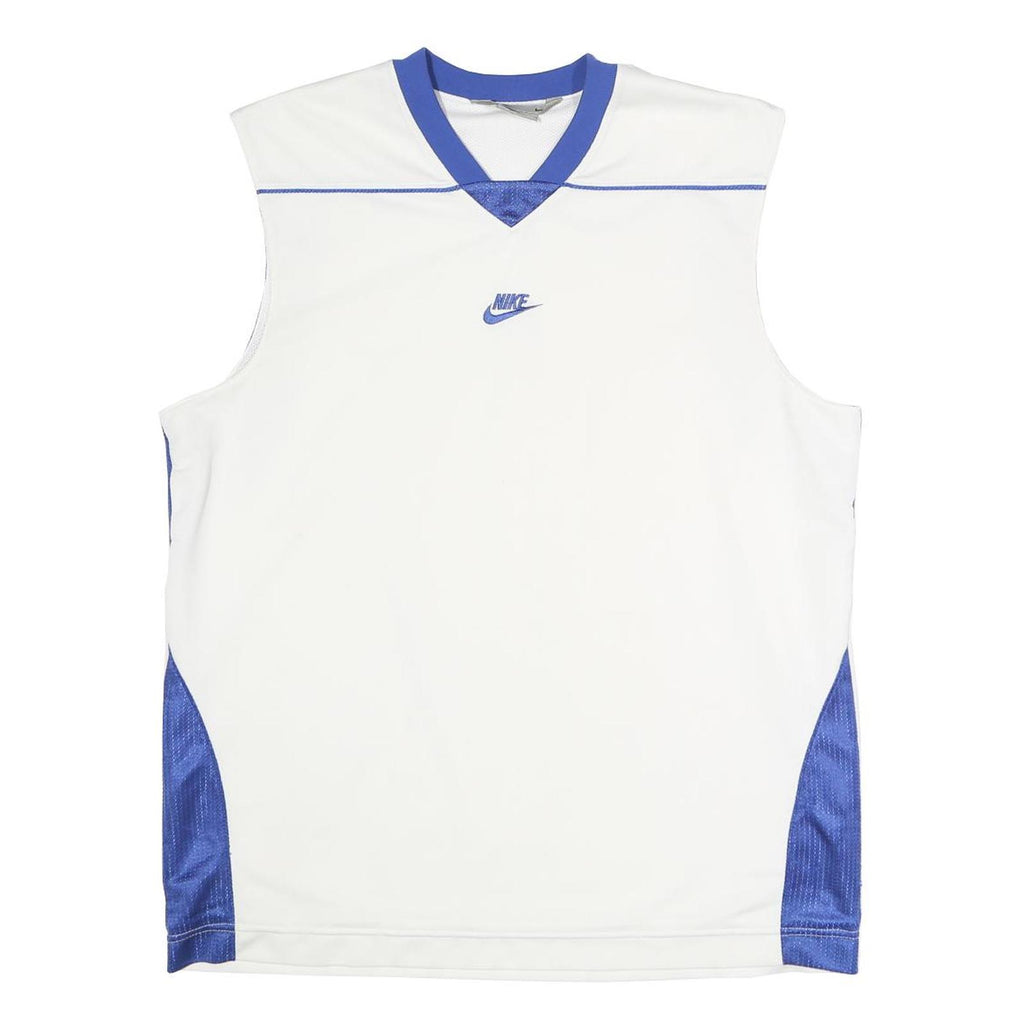 NIKE Mens White & Blue Sleeveless V-Neck Polyester Sports T-Shirt M