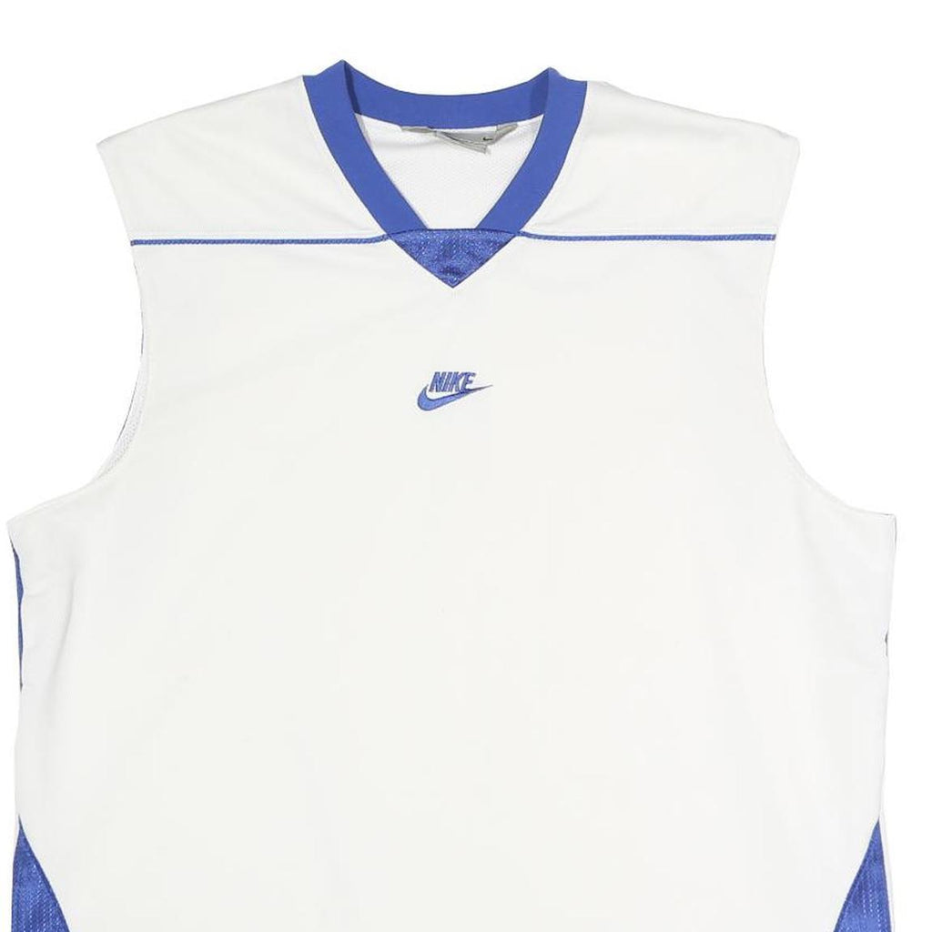 NIKE Mens White & Blue Sleeveless V-Neck Polyester Sports T-Shirt M