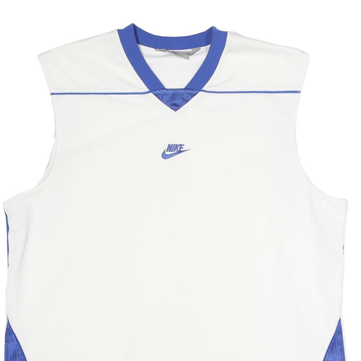 NIKE Mens White & Blue Sleeveless V-Neck Polyester Sports T-Shirt M