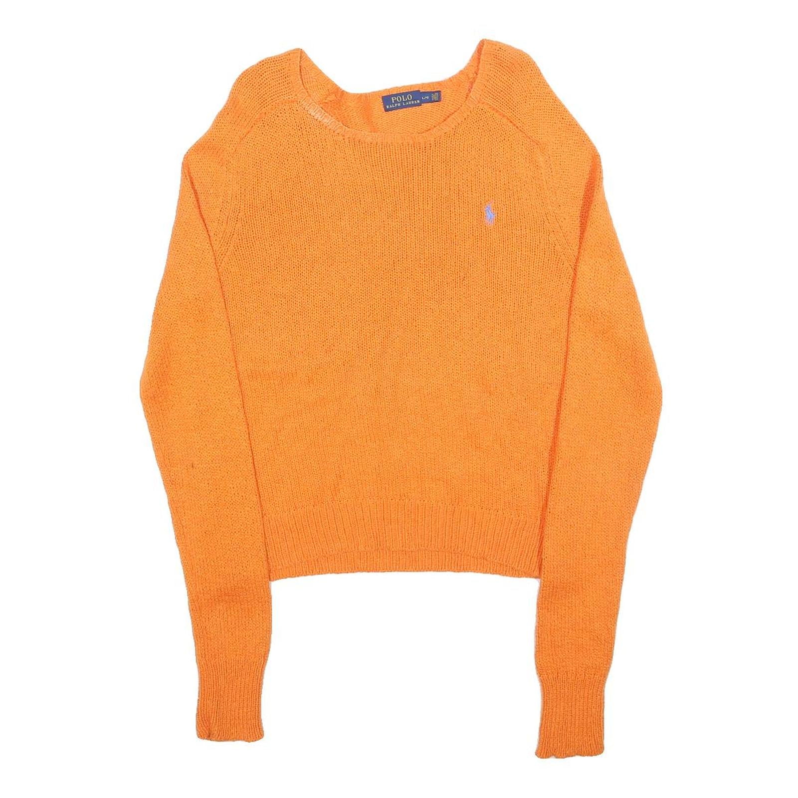 POLO RALPH LAUREN Girls Orange Plain Jumper Cotton Crew Neck Basic Knit L