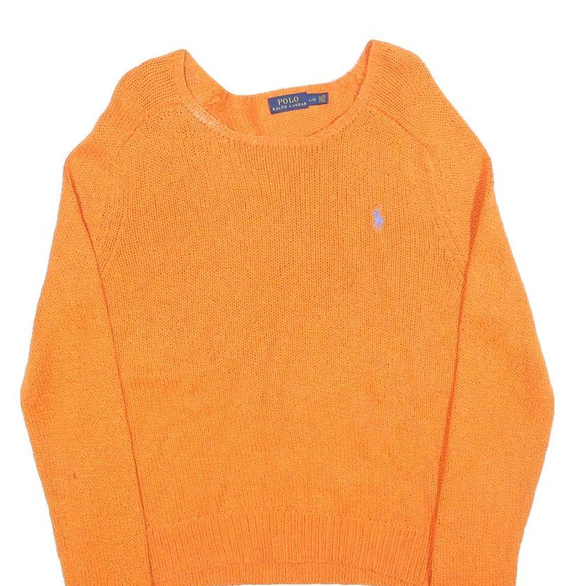 POLO RALPH LAUREN Girls Orange Plain Jumper Cotton Crew Neck Basic Knit L