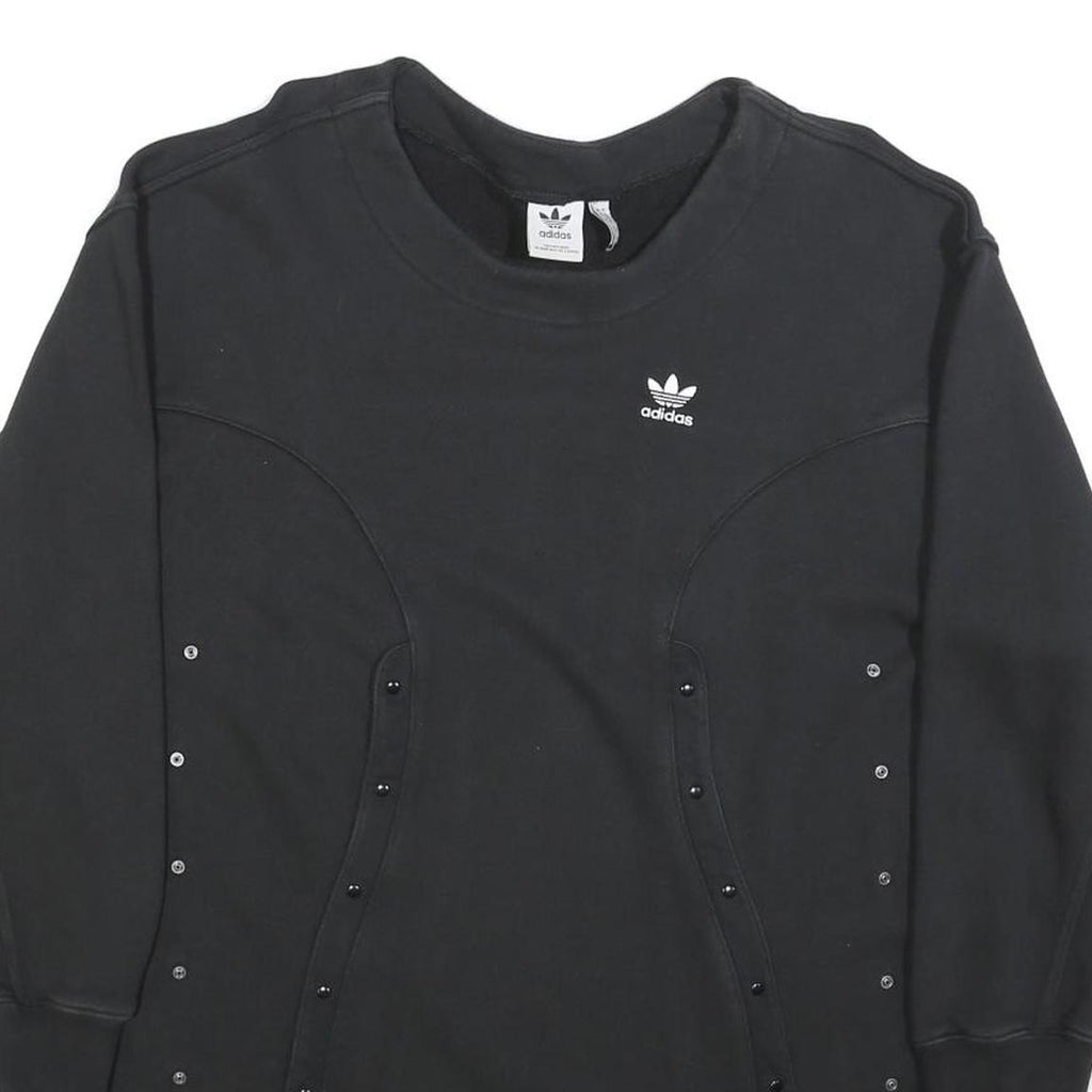 ADIDAS Womens Black Sweatshirt Crew Neck UK 10 Cotton Blend Pullover