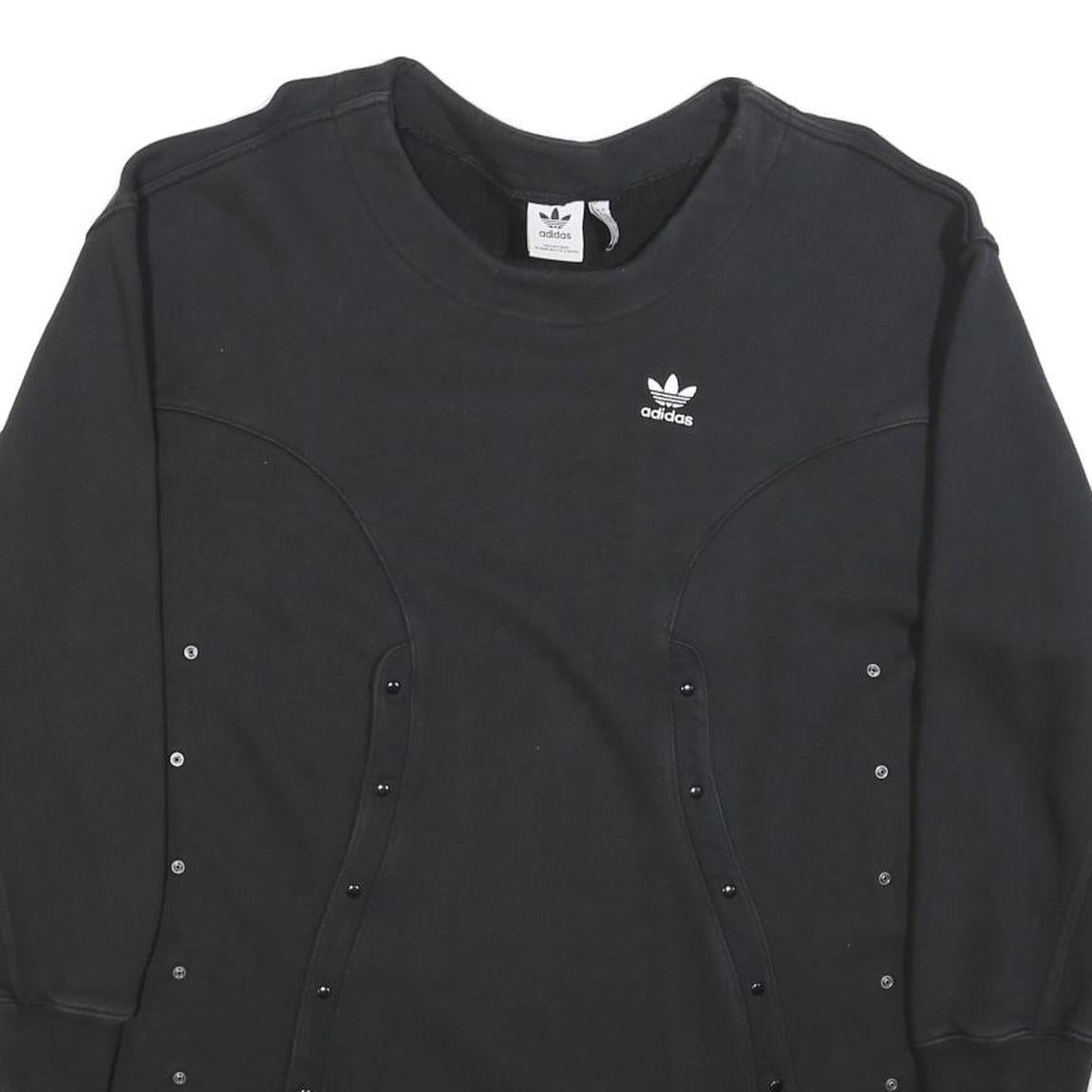 ADIDAS Womens Black Sweatshirt Crew Neck UK 10 Cotton Blend Pullover