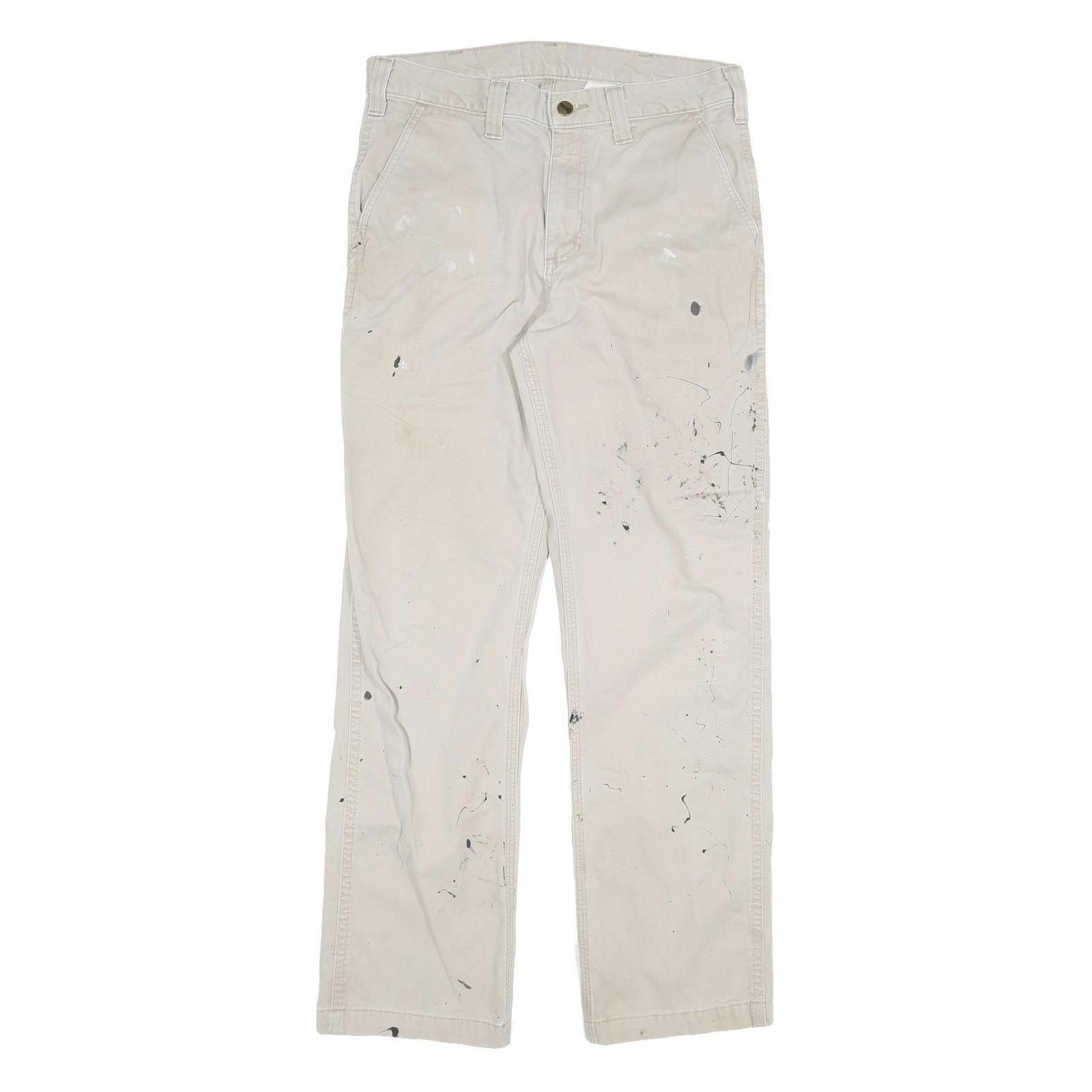 CARHARTT Mens Cotton Blend White Regular Straight Trousers W32 L31 Workwear