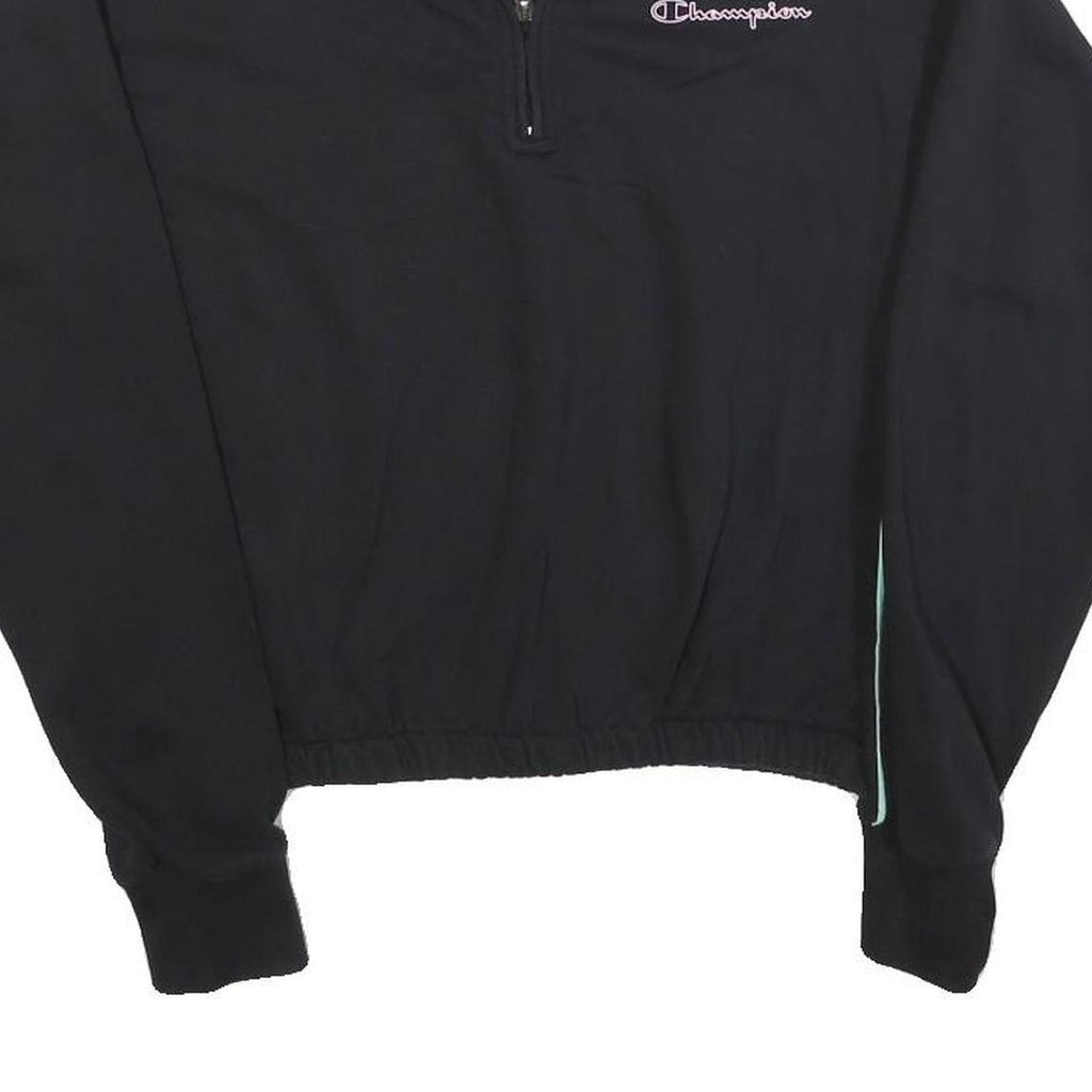 CHAMPION Womens Black & Mint Green 1/4 Zip Sweatshirt S Cotton Blend Casual