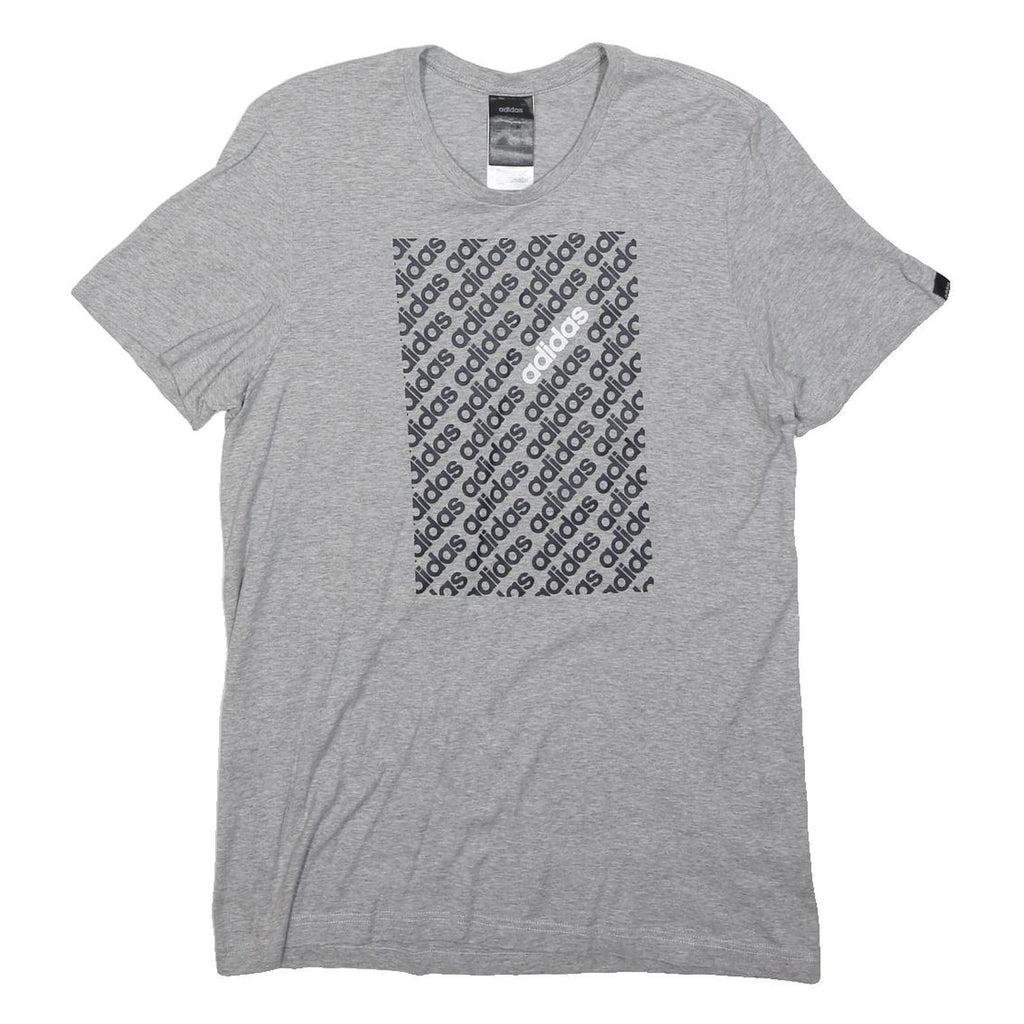 ADIDAS Mens Grey S Printed Logo Graphic T-Shirt Short Sleeve Crew Neck Cotton
