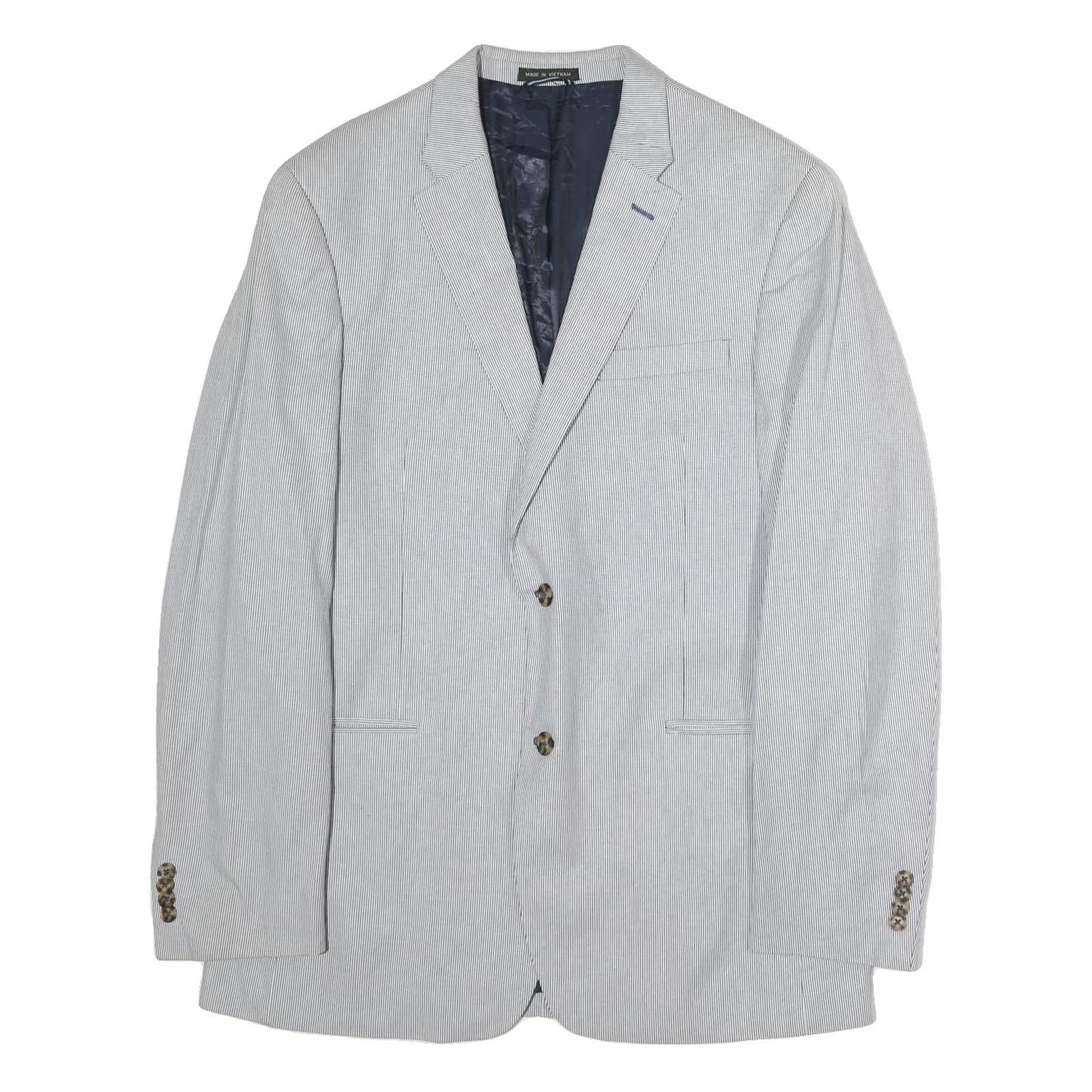 TOMMY HILFIGER Mens Blue White Pinstripe Blazer Jacket XL Cotton Button Classic