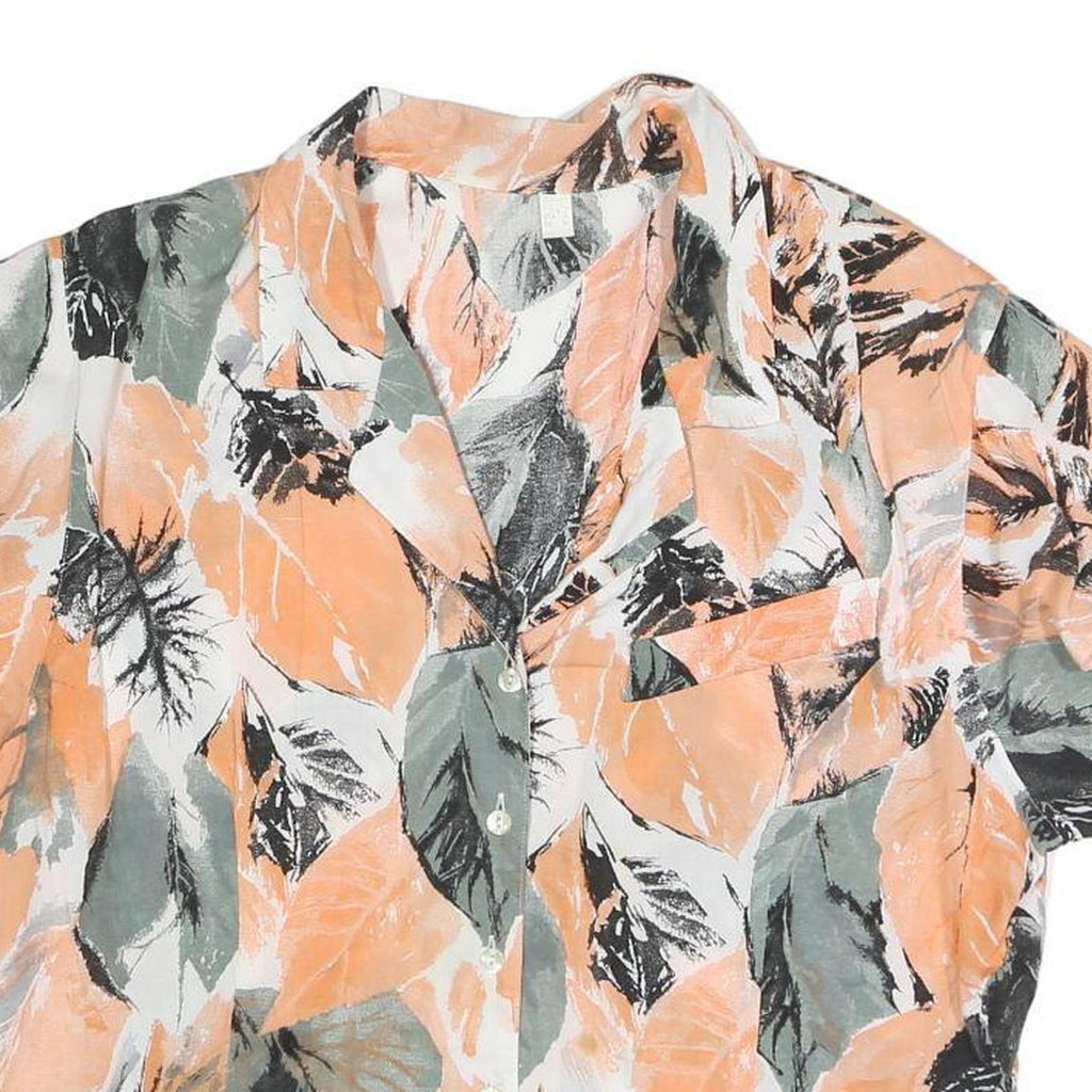 Womens Orange Green & Black Leaf Print Blouse Short Sleeve Collared UK 14