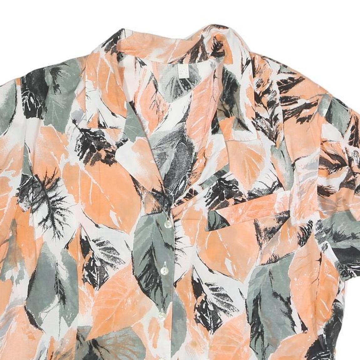Womens Orange Green & Black Leaf Print Blouse Short Sleeve Collared UK 14