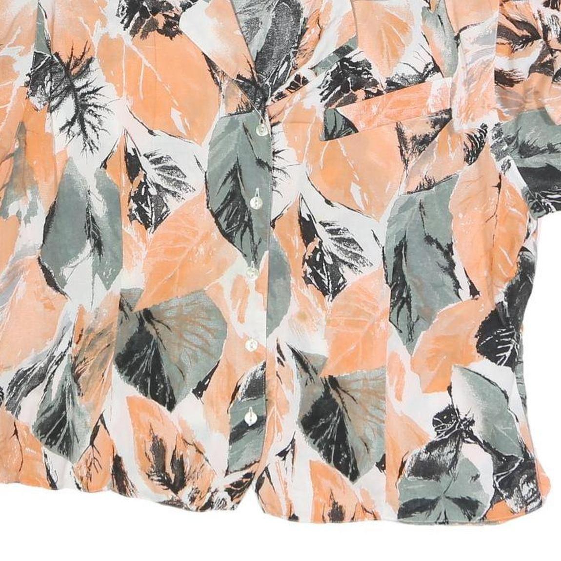 Womens Orange Green & Black Leaf Print Blouse Short Sleeve Collared UK 14