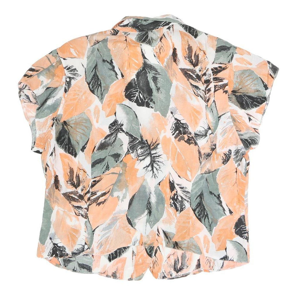 Womens Orange Green & Black Leaf Print Blouse Short Sleeve Collared UK 14