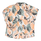 Womens Orange Green & Black Leaf Print Blouse Short Sleeve Collared UK 14