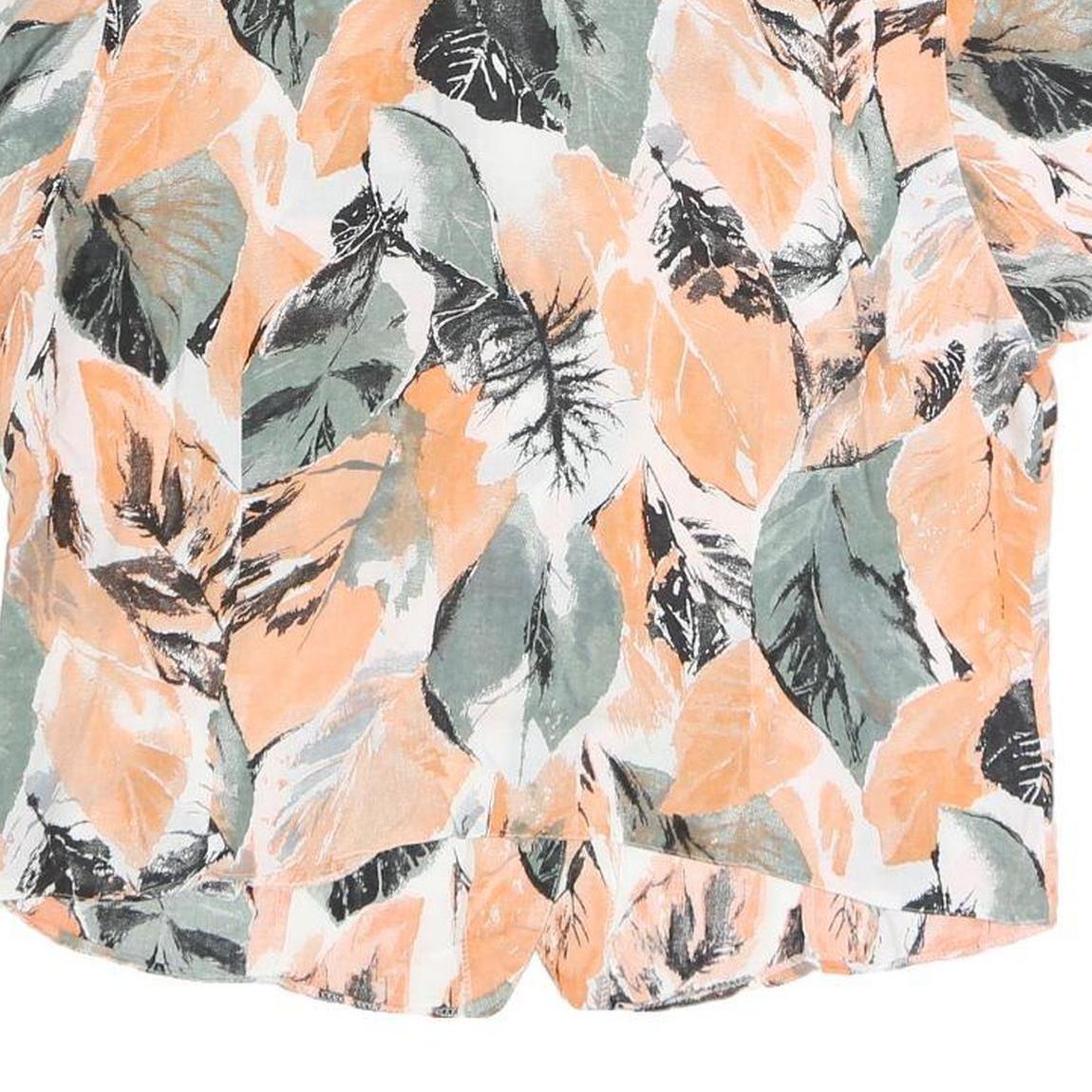 Womens Orange Green & Black Leaf Print Blouse Short Sleeve Collared UK 14