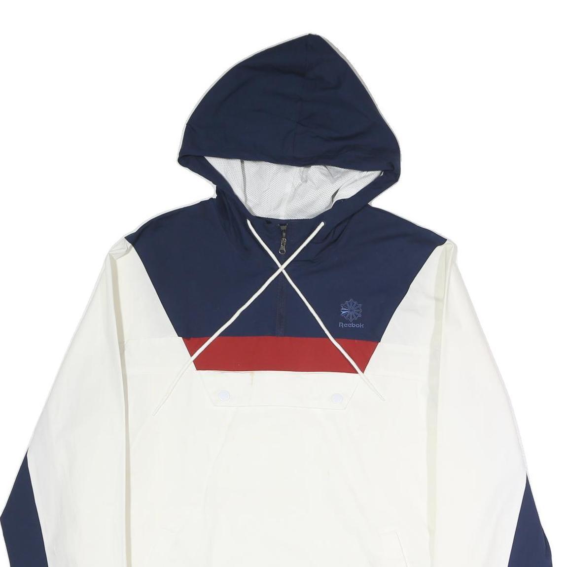 REEBOK Mens Navy & White Red Colourblock Hoodie Jacket M Polyester Zip Casual