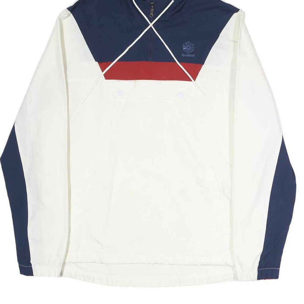 REEBOK Mens Navy & White Red Colourblock Hoodie Jacket M Polyester Zip Casual
