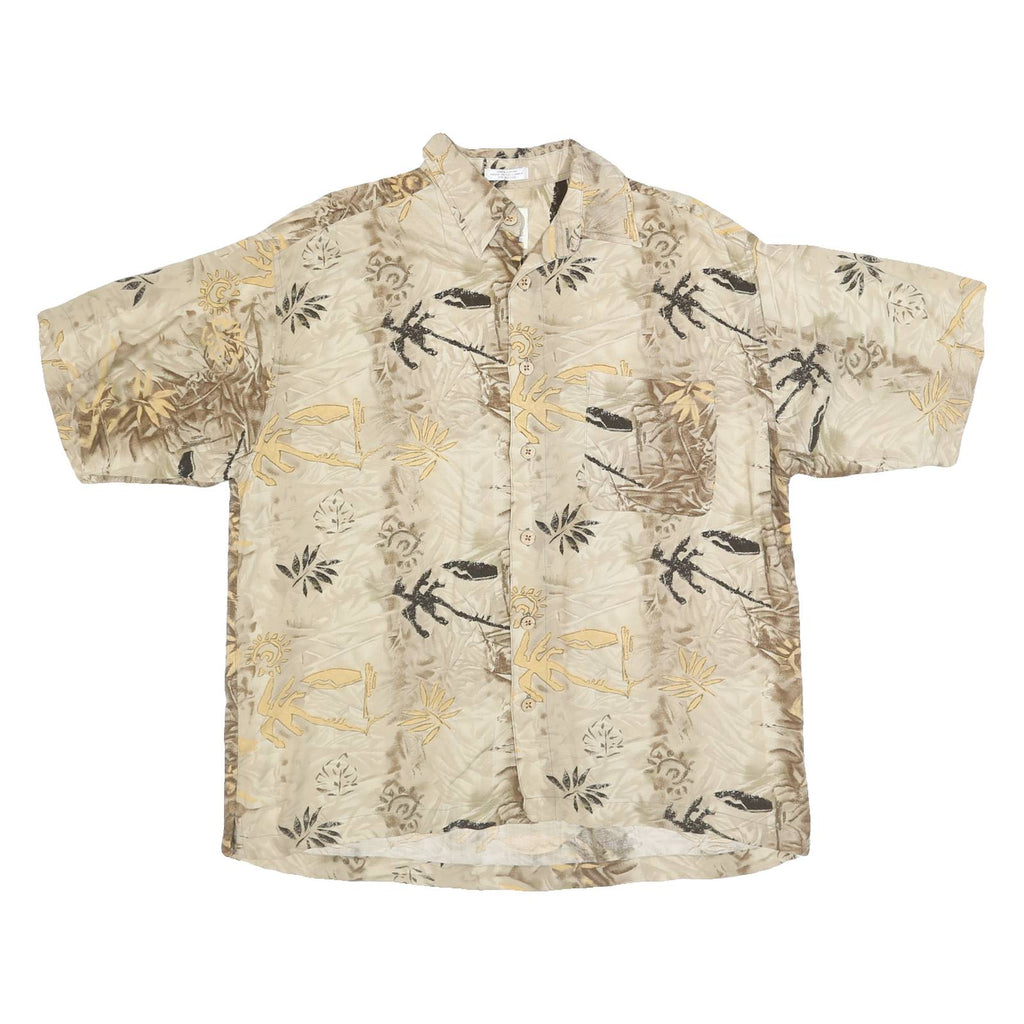 M.E SPORT Mens Beige Pattern Rayon Shirt L Tropical Casual Lightweight