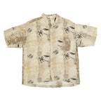 M.E SPORT Mens Beige Pattern Rayon Shirt L Tropical Casual Lightweight