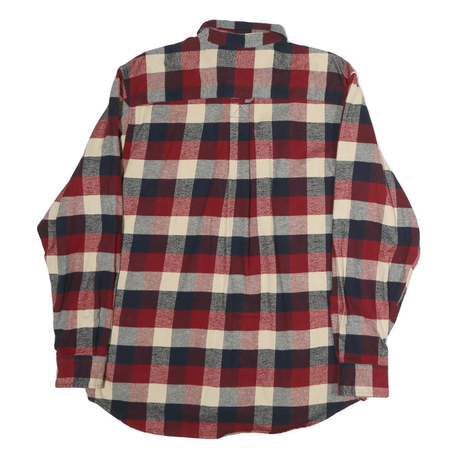 RED HEAD Mens Red Blue & Cream Check Shirt L Button Down Cotton Casual