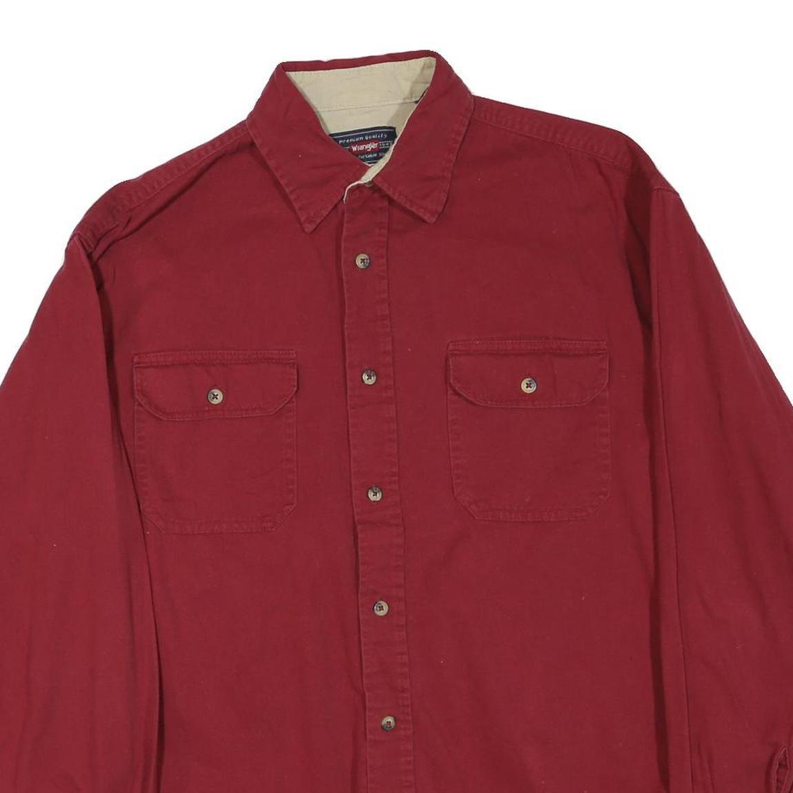 WRANGLER Mens Red Cotton Blend Shirt M Long Sleeve Button Pocket Casual