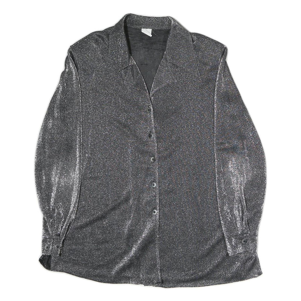 NATALIA Womens Silver Basic Shirt Long Sleeve Collared M Sparkle Evening