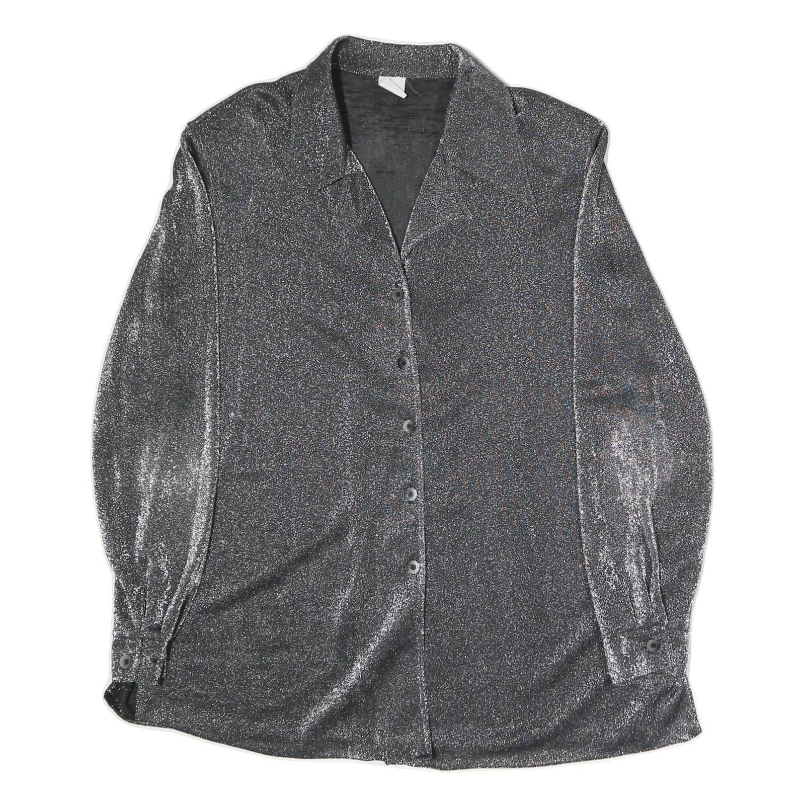 NATALIA Womens Silver Basic Shirt Long Sleeve Collared M Sparkle Evening