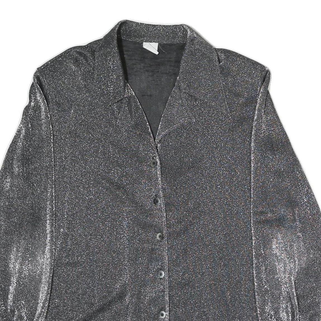 NATALIA Womens Silver Basic Shirt Long Sleeve Collared M Sparkle Evening