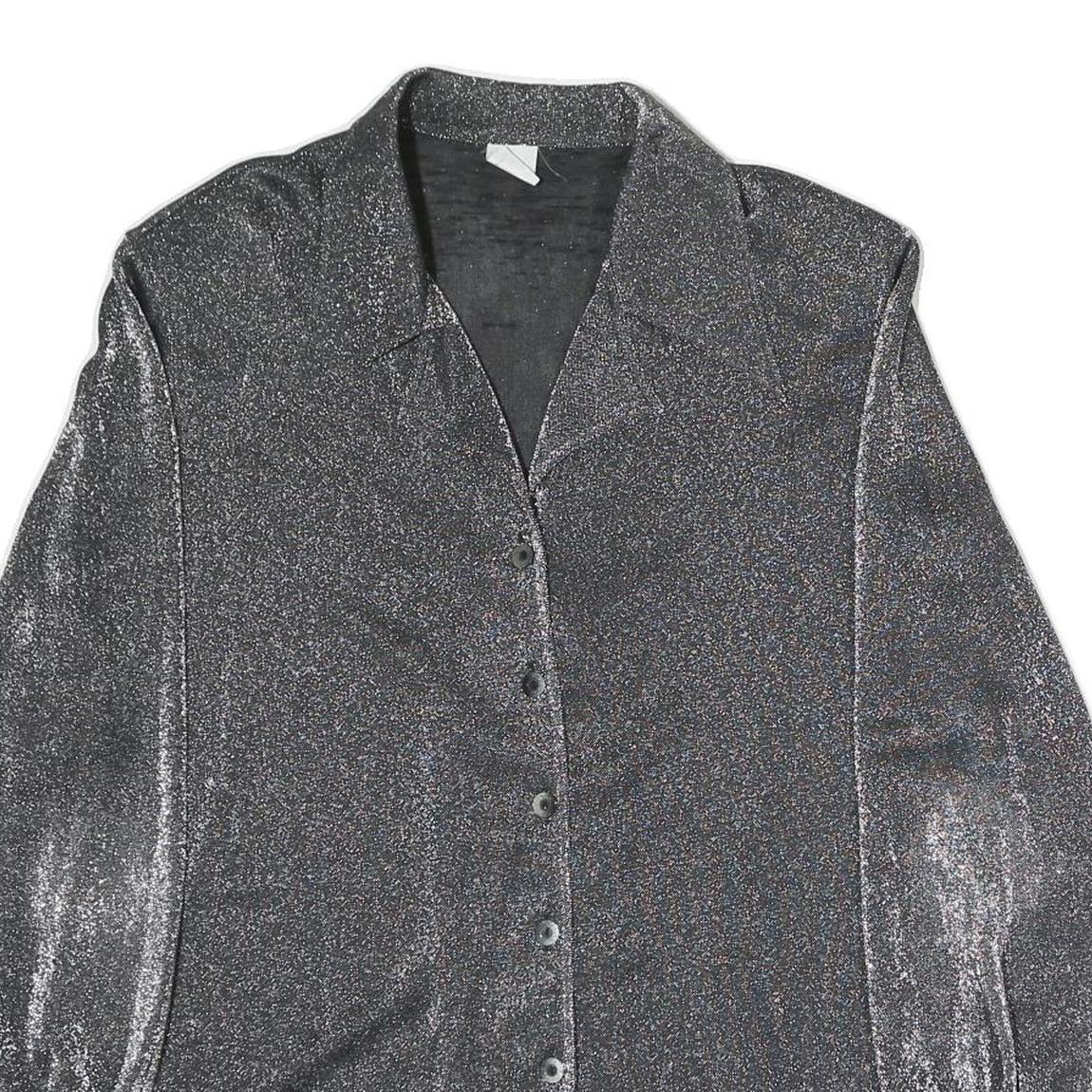 NATALIA Womens Silver Basic Shirt Long Sleeve Collared M Sparkle Evening