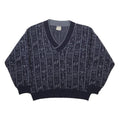 ANGELO LITRICO Womens Navy Blue Patterned Wool Blend Jumper V-Neck Basic Knit M