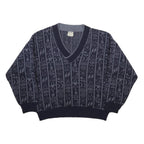 ANGELO LITRICO Womens Navy Blue Patterned Wool Blend Jumper V-Neck Basic Knit M