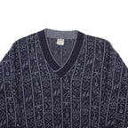 ANGELO LITRICO Womens Navy Blue Patterned Wool Blend Jumper V-Neck Basic Knit M