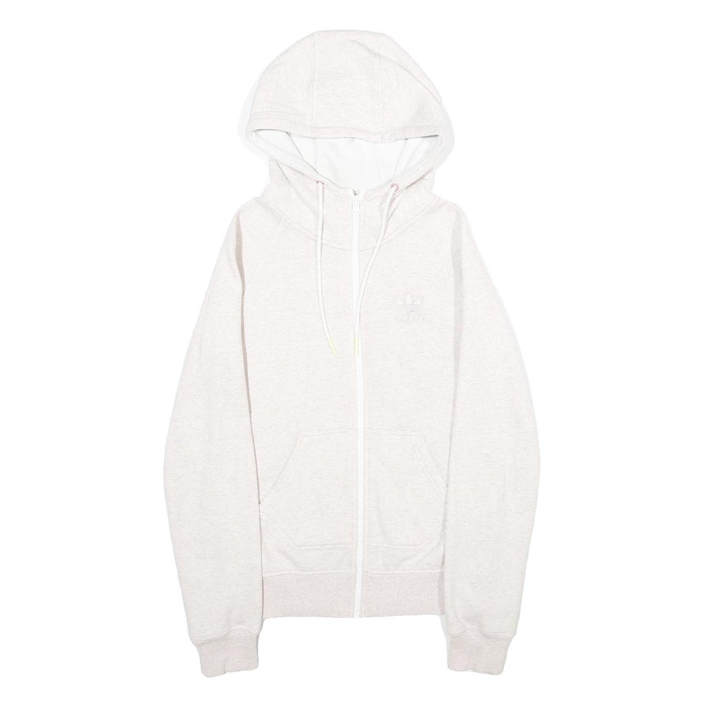 ADIDAS Womens Cream Hoodie UK 10 Full Zip Cotton Blend Casual
