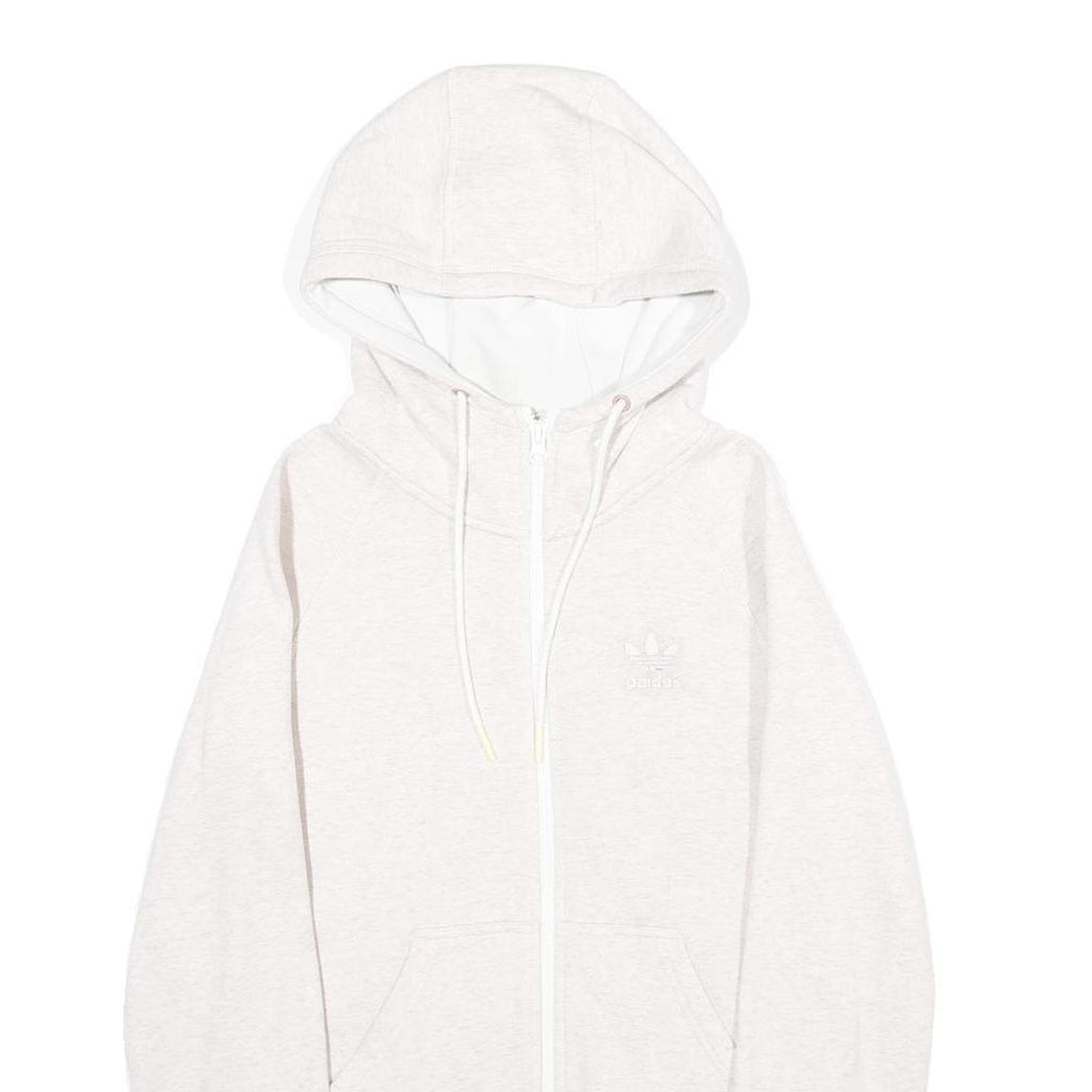ADIDAS Womens Cream Hoodie UK 10 Full Zip Cotton Blend Casual