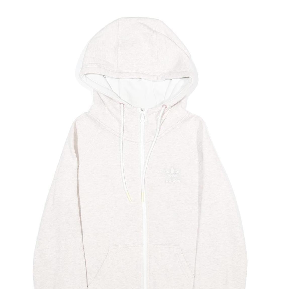 ADIDAS Womens Cream Hoodie UK 10 Full Zip Cotton Blend Casual