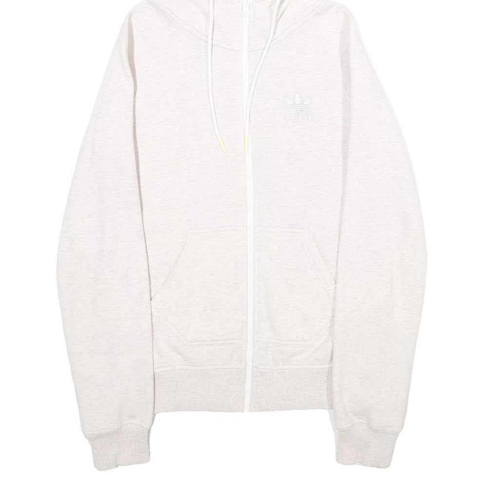 ADIDAS Womens Cream Hoodie UK 10 Full Zip Cotton Blend Casual