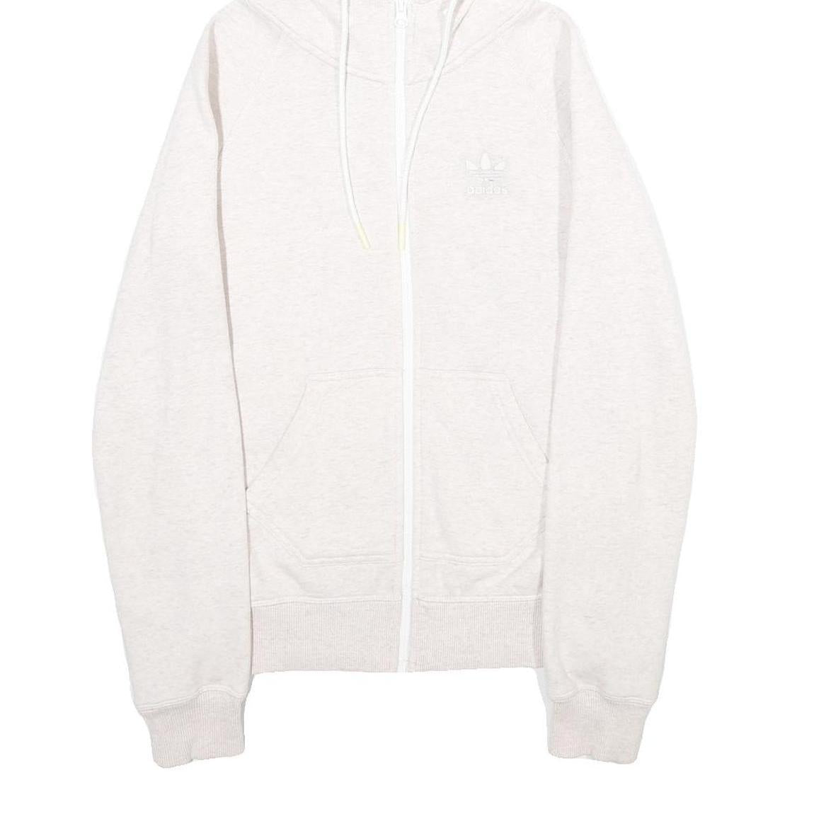 ADIDAS Womens Cream Hoodie UK 10 Full Zip Cotton Blend Casual