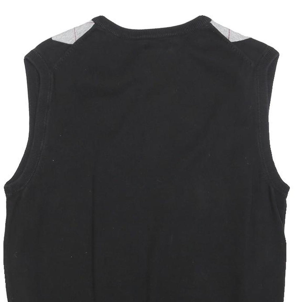 CONSENSUS Mens Black & Grey Patterned V-Neck Chunky Knit M Jumper Cotton Blend