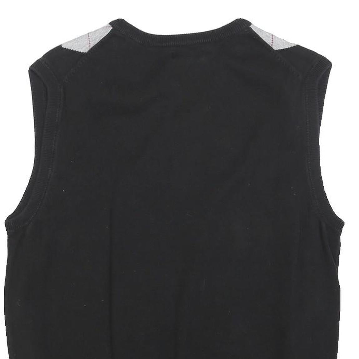 CONSENSUS Mens Black & Grey Patterned V-Neck Chunky Knit M Jumper Cotton Blend